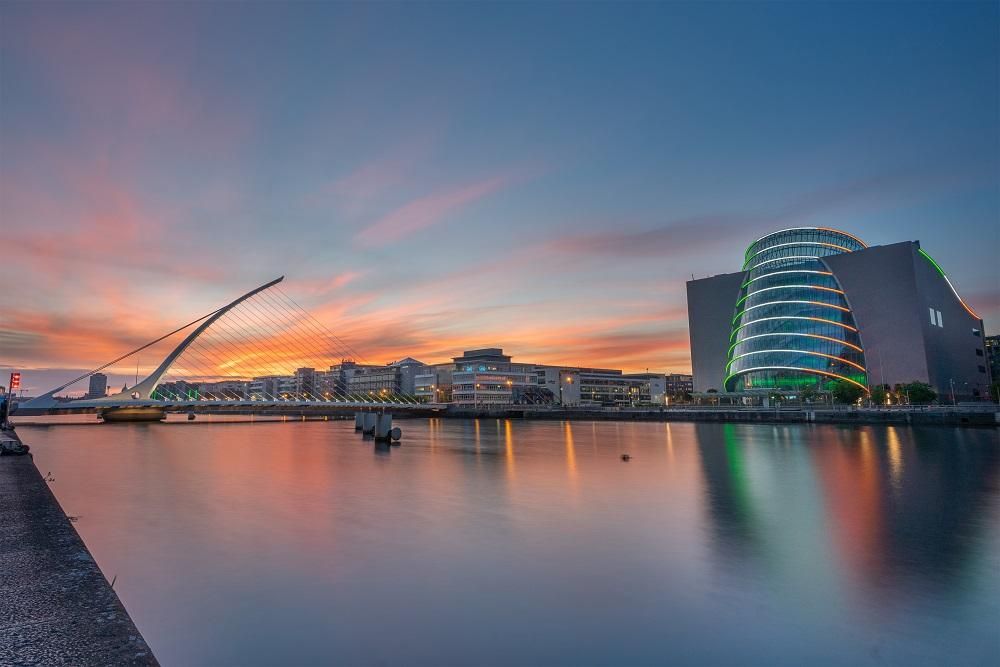 Dublin docklands at dusk